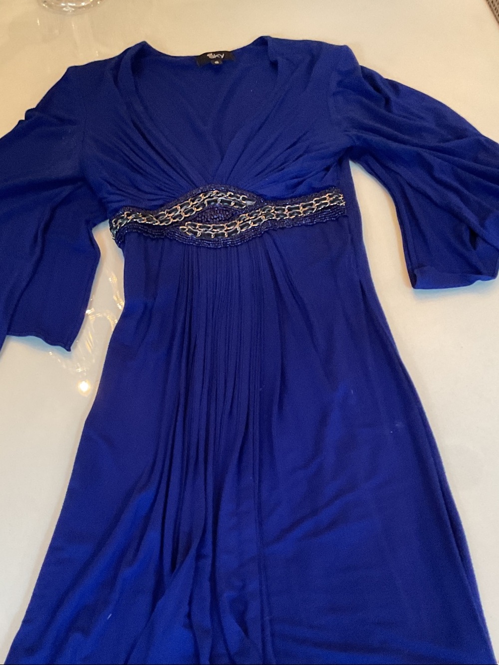 Sky dress  Royal Blue Embellished Empire-Waist Dress